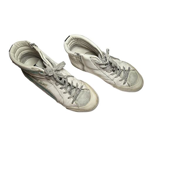 Golden Goose Slide Sneakers Women’s White Leather Leopard Star Green Stripe 37' - Picture 6 of 12